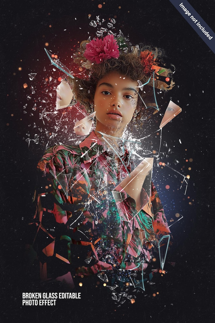 PSD modelo de photoshop de vidro quebrado cria imagens impactantes