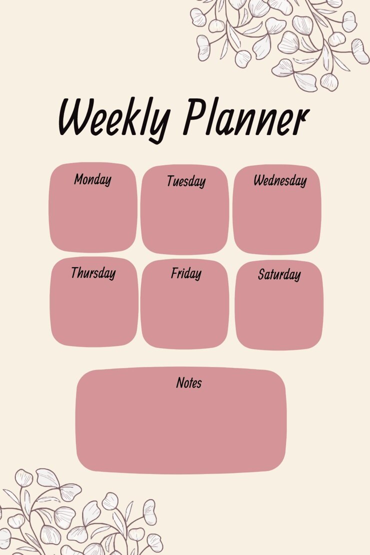 PSD modelo de planejador semanal rosa