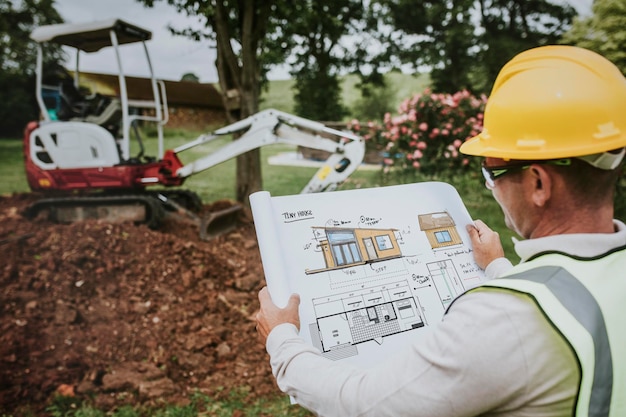 Modelo de plano de piso de casa em um canteiro de obras