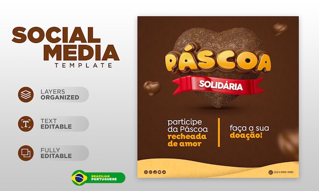 Modelo de post de mídia social campanha de páscoa solidária