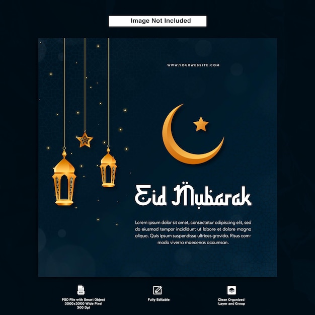 PSD modelo de post de saudação de design minimalista eid mubarak