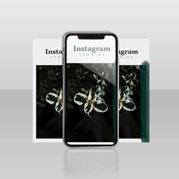 PSD modelo de post do instagram com smartphone e conceito floral