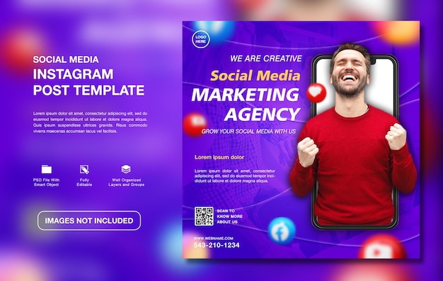 Modelo de post instagram para promoção de agência de marketing digital criativo