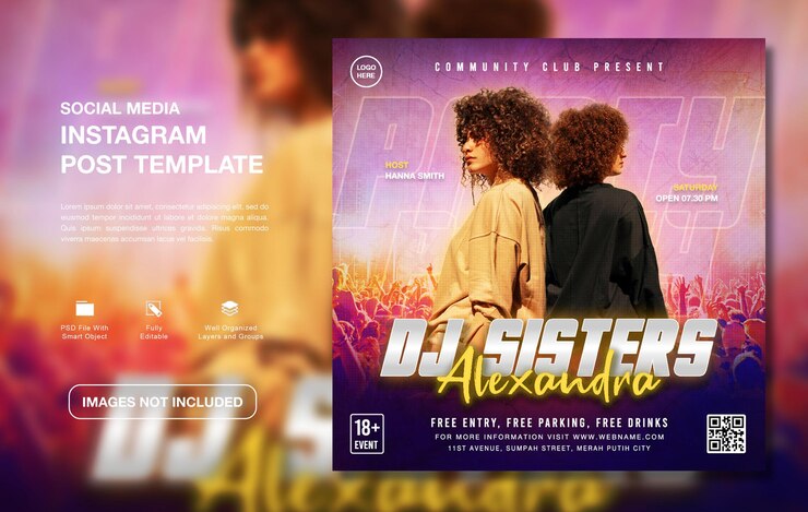 Modelo de post instagram para promoção de festa de DJ criativo
