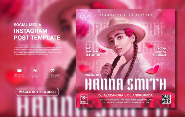 Modelo de post instagram para promoção de festa de DJ criativo