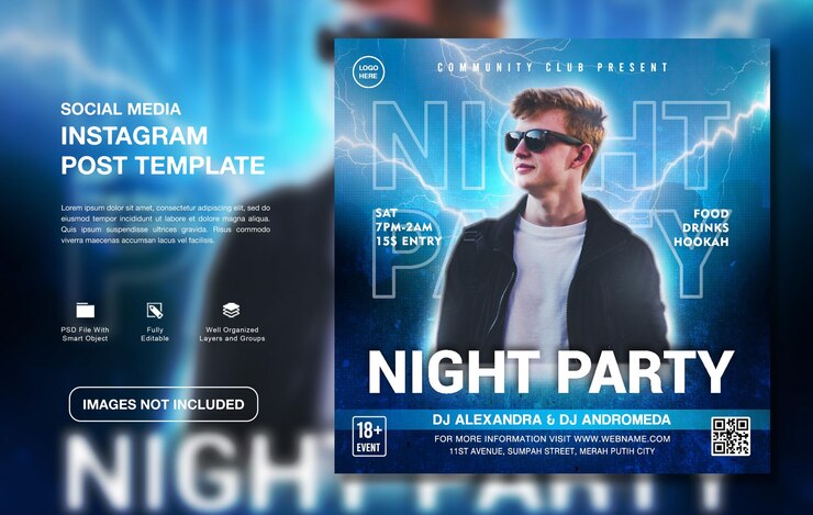 Modelo de post instagram para promoção de festa de DJ criativo