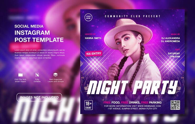 Modelo de post instagram para promoção de festa de DJ criativo