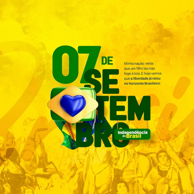 PSD modelo de post psd social para independencia do brasil em 07 de setembro com ícone e bandeira do brasil 3d
