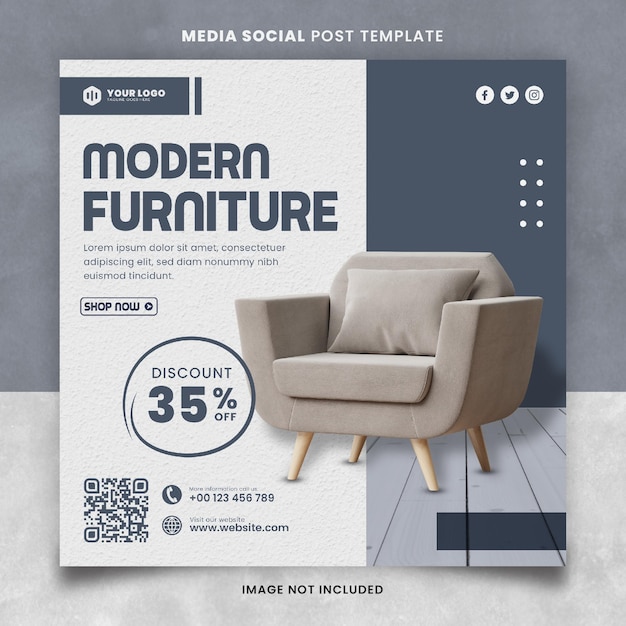 Modelo de Post Social de Mídia de Móveis para Casa Interior Moderno Azul Escuro