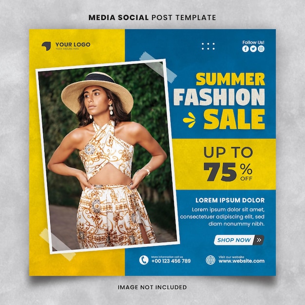 Modelo de post social de mídia de venda de moda de verão