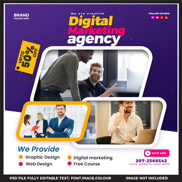 Modelo de postagem de agência de marketing digital e mídia social corporativa