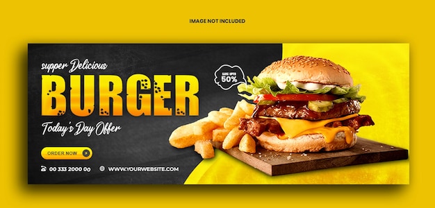 PSD modelo de postagem de banner de capa de facebook social de comida de hambúrguer