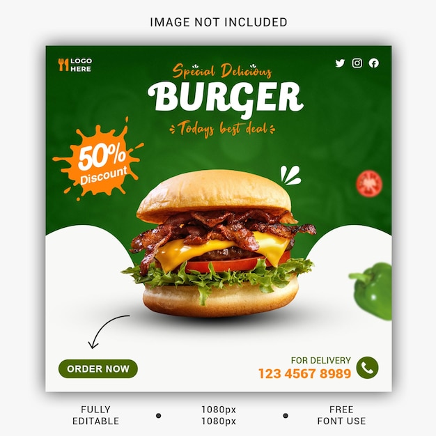 Modelo de postagem de banner de mídia social de alimentos
