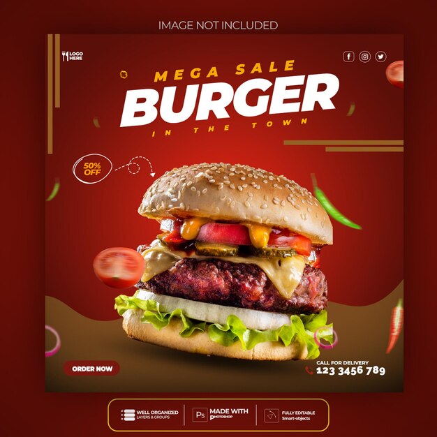 Modelo de postagem de banner de mídia social de alimentos