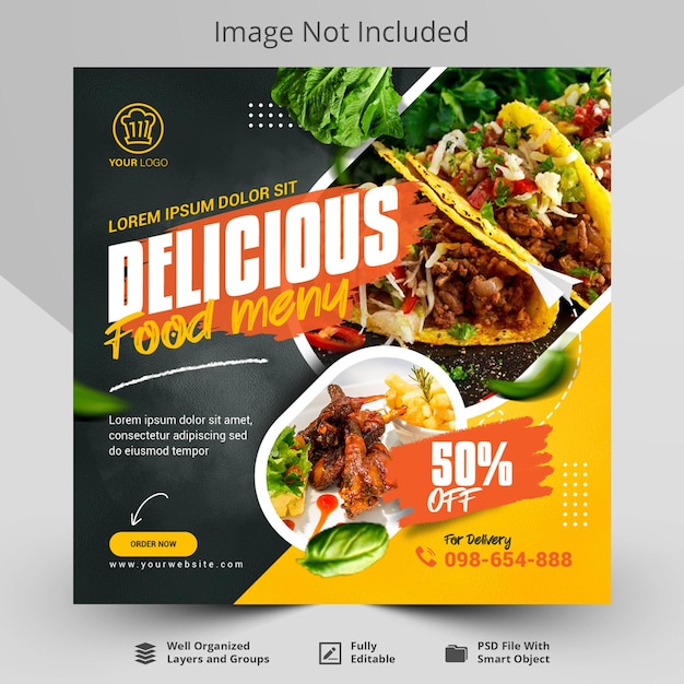 PSD modelo de postagem de banner de mídia social de comida deliciosa especial