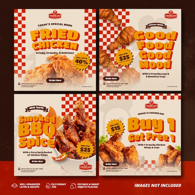 PSD modelo de postagem de banner de mídia social de frango frito