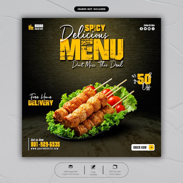 Modelo de postagem de banner de mídia social de menu de comida super deliciosa