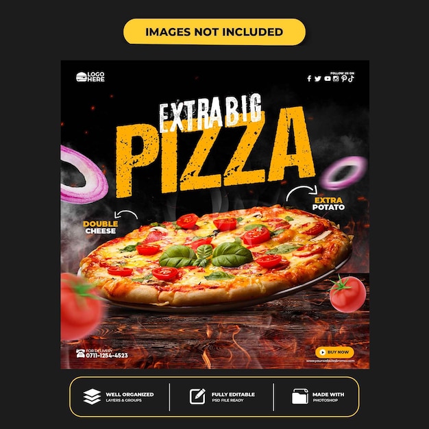 Modelo de postagem de banner de mídia social deliciosa de pizza especial