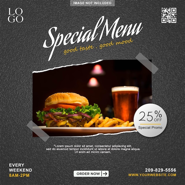 PSD modelo de postagem de banner de mídia social para hambúrguer de menu especial