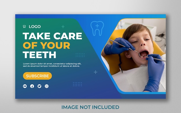 PSD modelo de postagem de banner de miniatura de vídeo do youtube de dentista de atendimento odontológico
