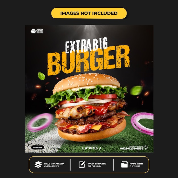 PSD modelo de postagem de banner especial delicioso de burge em mídia social