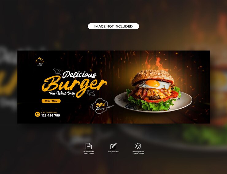 PSD modelo de postagem de capa de mídia social de promoção de menu de hambúrguer e comida deliciosa