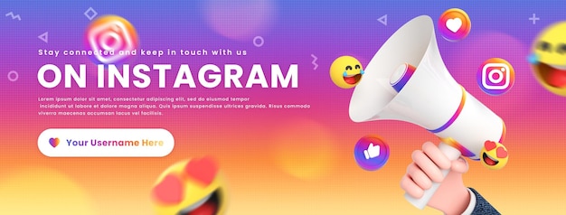 Modelo de postagem de capa de mídia social do instagram com logotipos de redes sociais e ícone em torno do megafone 3d