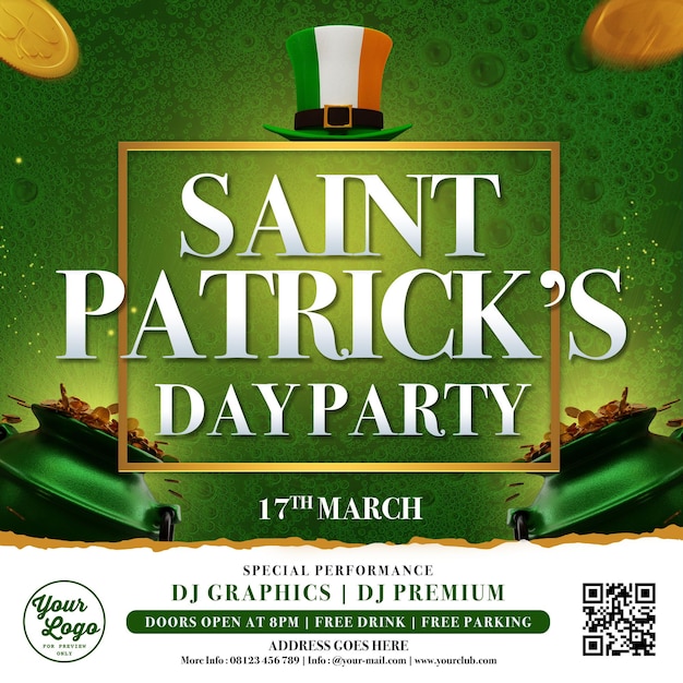 Modelo de postagem de celebração ou festa de Saint Patricks para mídias sociais