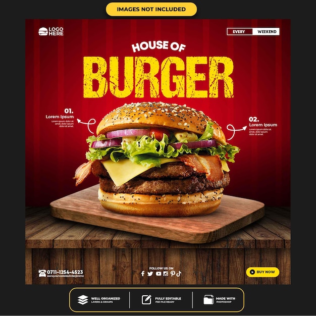 Modelo de postagem de hambúrguer delicioso em mídia social