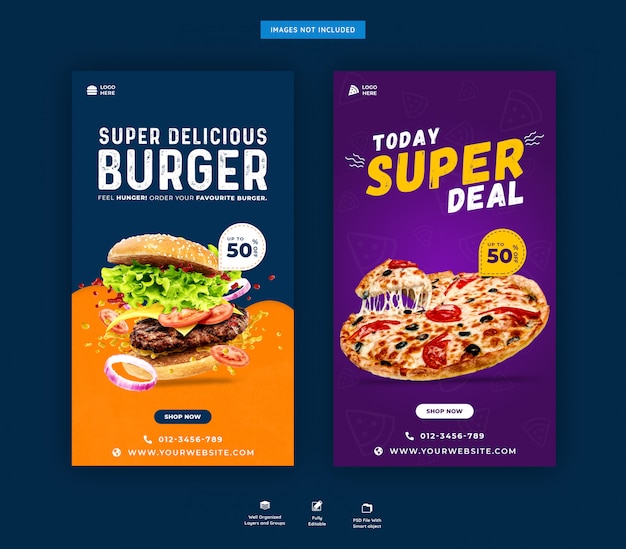 Modelo de postagem de histórias do instagram de fast food psd premium