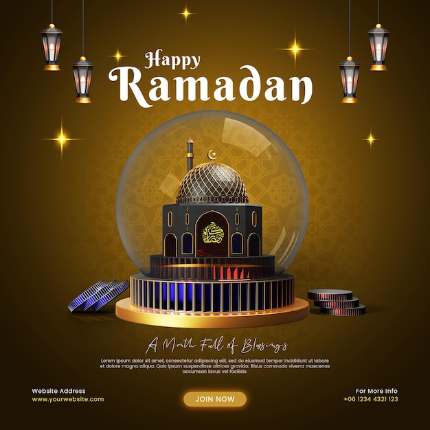 Modelo de postagem de Instagram 3D de Feliz Ramadão