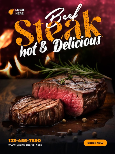 PSD modelo de postagem de instagram de steak quente e delicioso