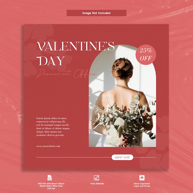 Modelo de postagem de Instagram de tema elegante de design minimalista de oferta de desconto de dia dos namorados