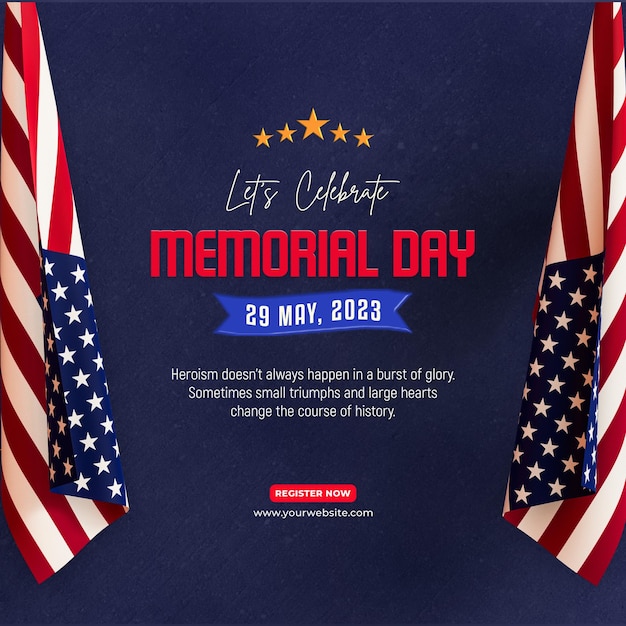 Modelo de postagem de mídia social 3d do memorial day dos eua