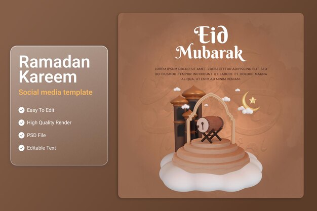 PSD modelo de postagem de mídia social 3d ramadan kareem