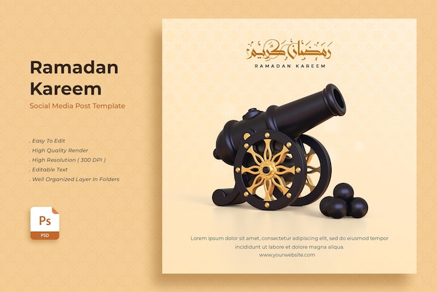Modelo de postagem de mídia social 3d realista ramadan kareem