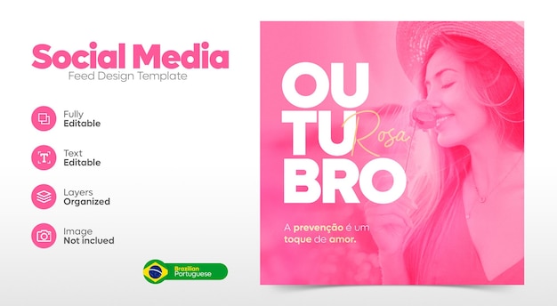 PSD modelo de postagem de mídia social campanha de outubro rosa de conscientização sobre o câncer de mama