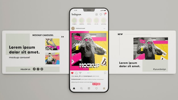 PSD modelo de postagem de mídia social com dispositivo de smartphone