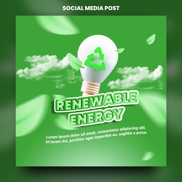 PSD modelo de postagem de mídia social com tema do dia da terra com objeto de lâmpada para energia ecológica