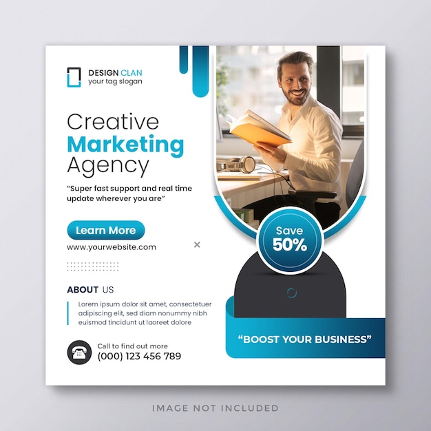 Modelo de postagem de mídia social corporativa de marketing digital e banner da web