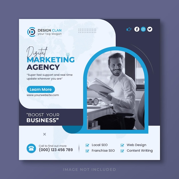 Modelo de postagem de mídia social corporativa de marketing digital e banner da web