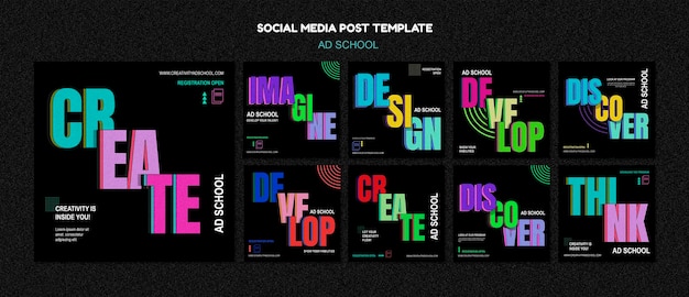 Modelo de postagem de mídia social da Ad School