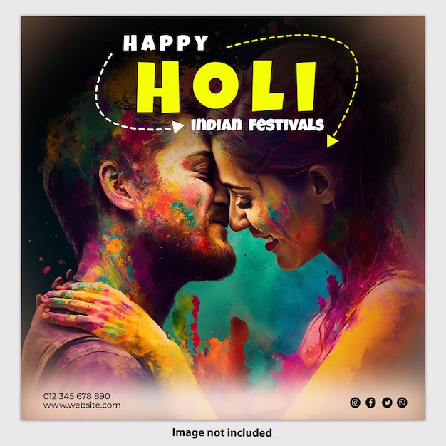 Modelo de postagem de mídia social da celebração do festival PSD Holi