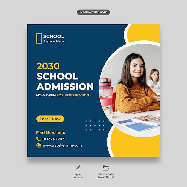 Modelo de postagem de mídia social de admissão na escola