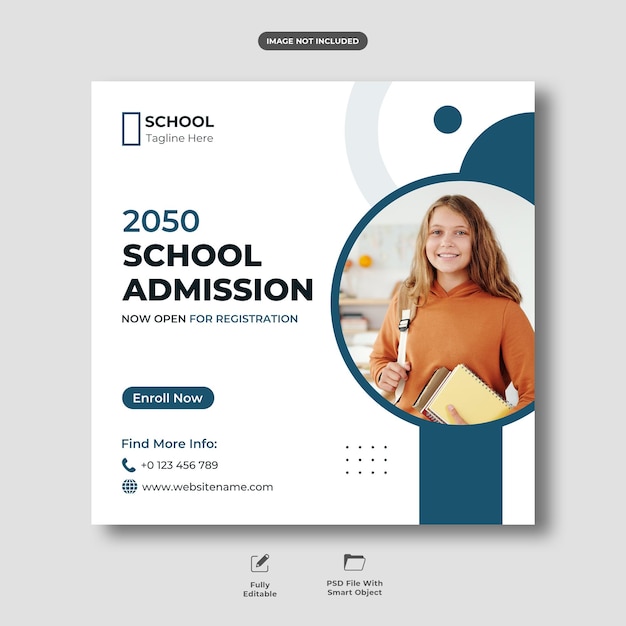Modelo de postagem de mídia social de admissão na escola