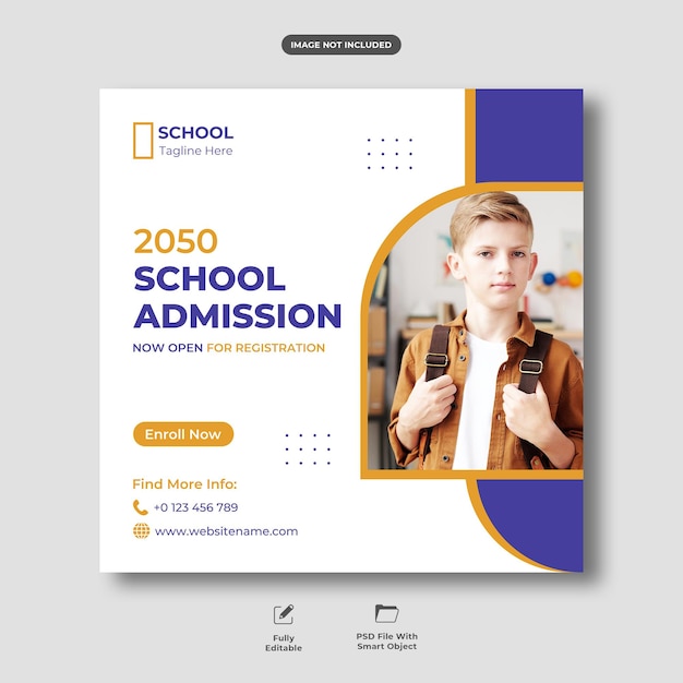 Modelo de postagem de mídia social de admissão na escola