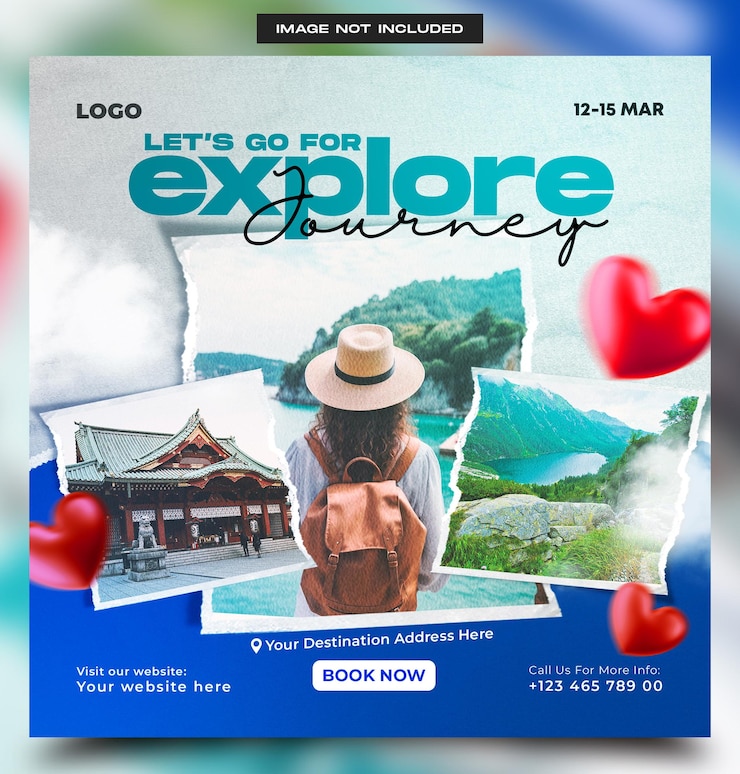 PSD modelo de postagem de mídia social de agência de viagens psd