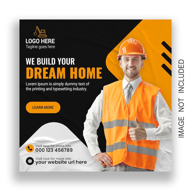 Modelo de postagem de mídia social de arquitetura de encanador de construção