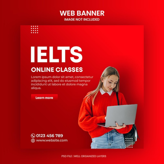 Modelo de postagem de mídia social de aulas on-line do IELTS