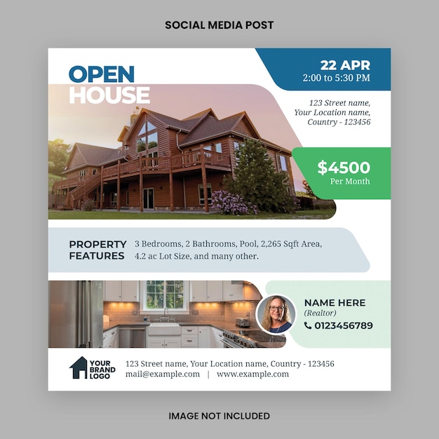 Modelo de postagem de mídia social de casa aberta de imóveis Serviços imobiliários